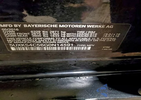 2016 BMW X5 xDrive35D z USA, uszkodzony, nr VIN 5UXKS4C56G0N14591